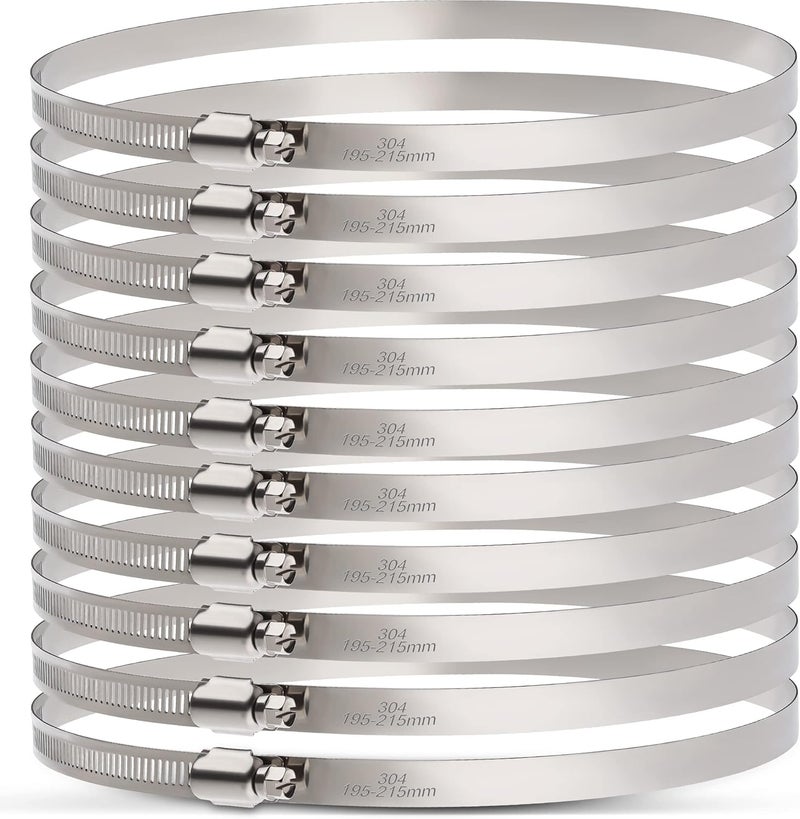 ORU Large Hose Clamps, 10 Pack 8 Inch Stainless Steel Hose Clamps Adjustable from 7-3/4"-8-1/2"/195-215mm, Metal Worm Gear Duct Clamp for Air Ducting, Dryer Vent Hose, Fuel Line, Automotive - Image 1
